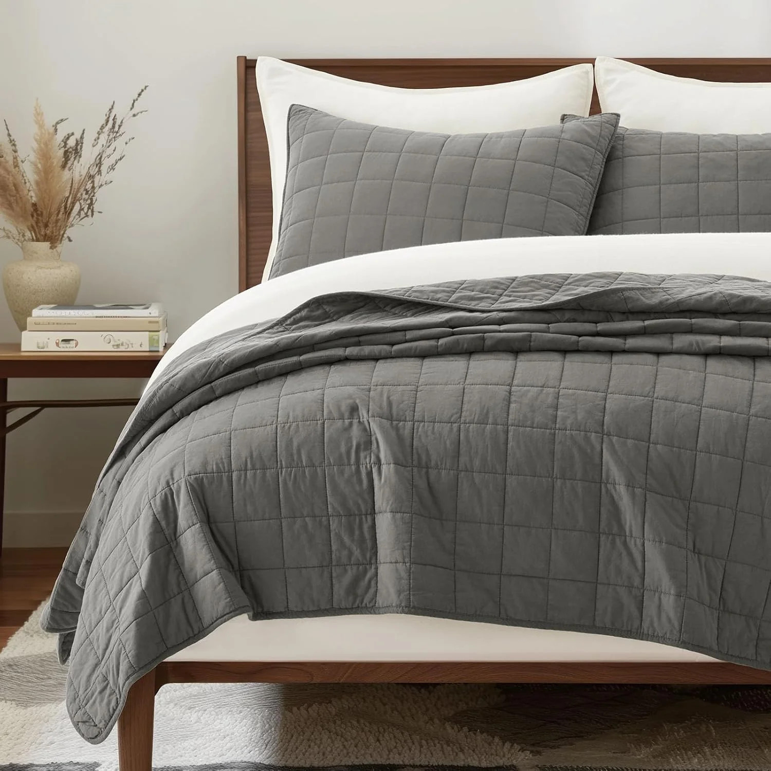EVERGRACE 100% Cotton Box Stitch Quilt Bedding Set Queen Size 3 Pieces, Garment-Washed Lightweigh... | Walmart (US)