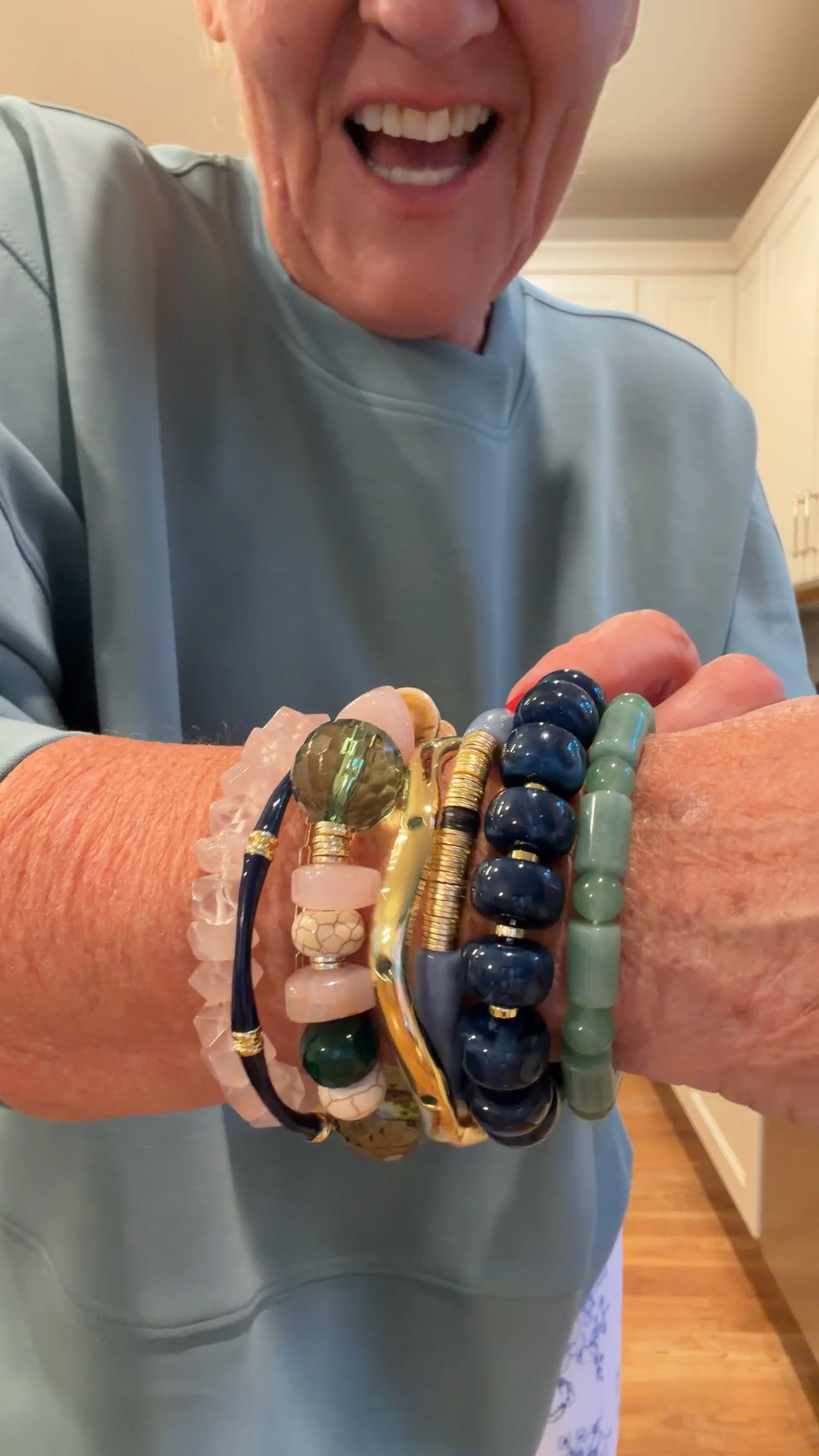 Yes in my pjs. This new bracelet stack is shipping early September. Already sold out once. Don’t miss it! Use code NANETTE20 20% off 
Sweatshirt medium 
Pjs bottoms medium I’ll link similar

#LTKOver40 #LTKHome #LTKstorytime