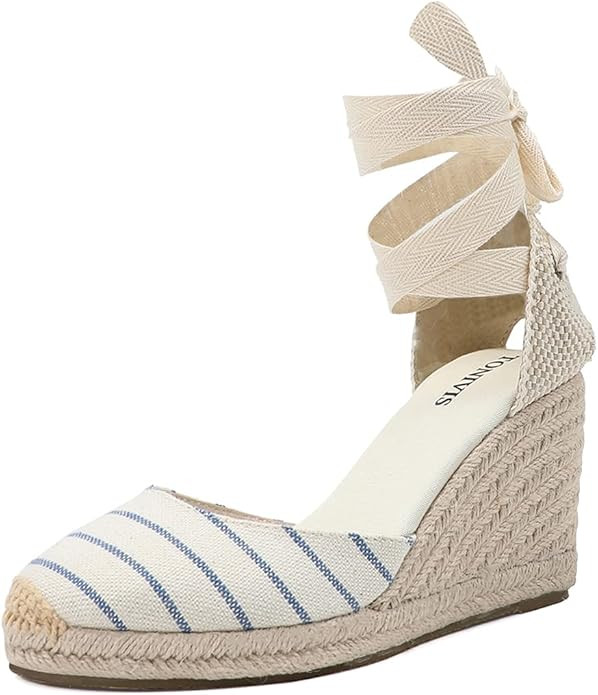 Women’s Platform Wedges Espadrilles, 3" Wedge, Soft Ankle-Tie Strap, Closed Toe, Classic Summer... | Amazon (US)