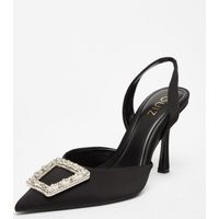 Black Satin Brooch Court Heels | Quiz Clothing