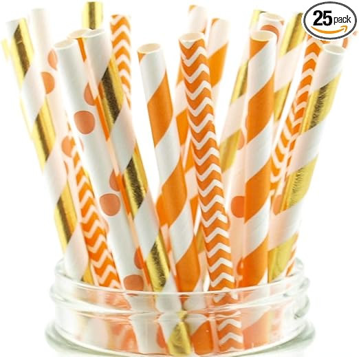 Amazon.com: Thanksgiving Dinner Straws (25 Pack) - Fall Leaf Autumn Wedding Party Supplies, Orang... | Amazon (US)