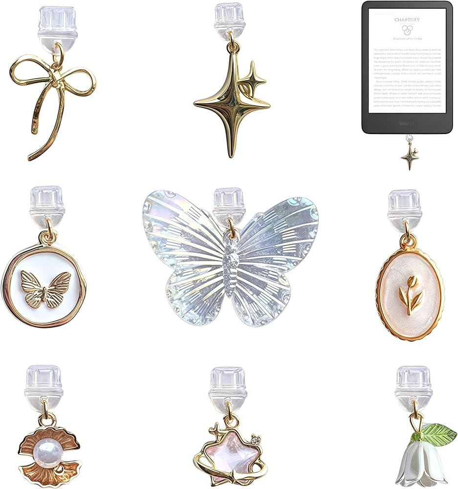 8 Pcs Charms for Kindle, Butterfly Star Bow Flower Design, Compatible with Kindle and Phone Type ... | Amazon (US)