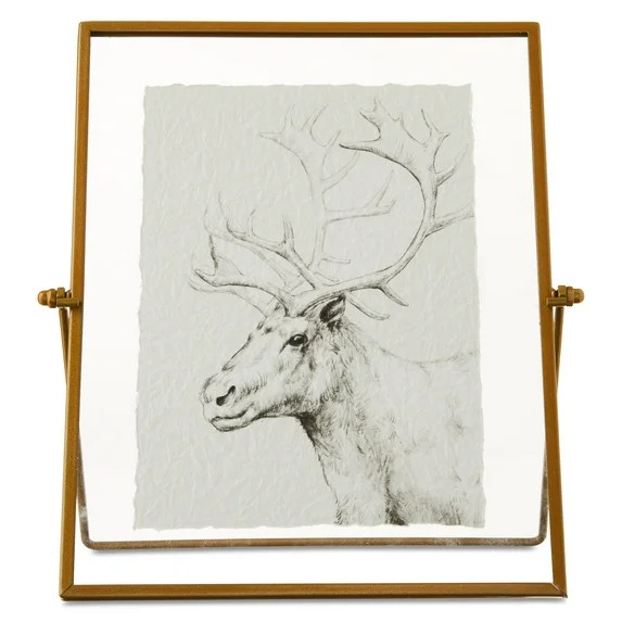 Deer Pencil Drawing Framed Traditional Christmas Tabletop Decoration, 7" x 9", by Holiday Time - ... | Walmart (US)