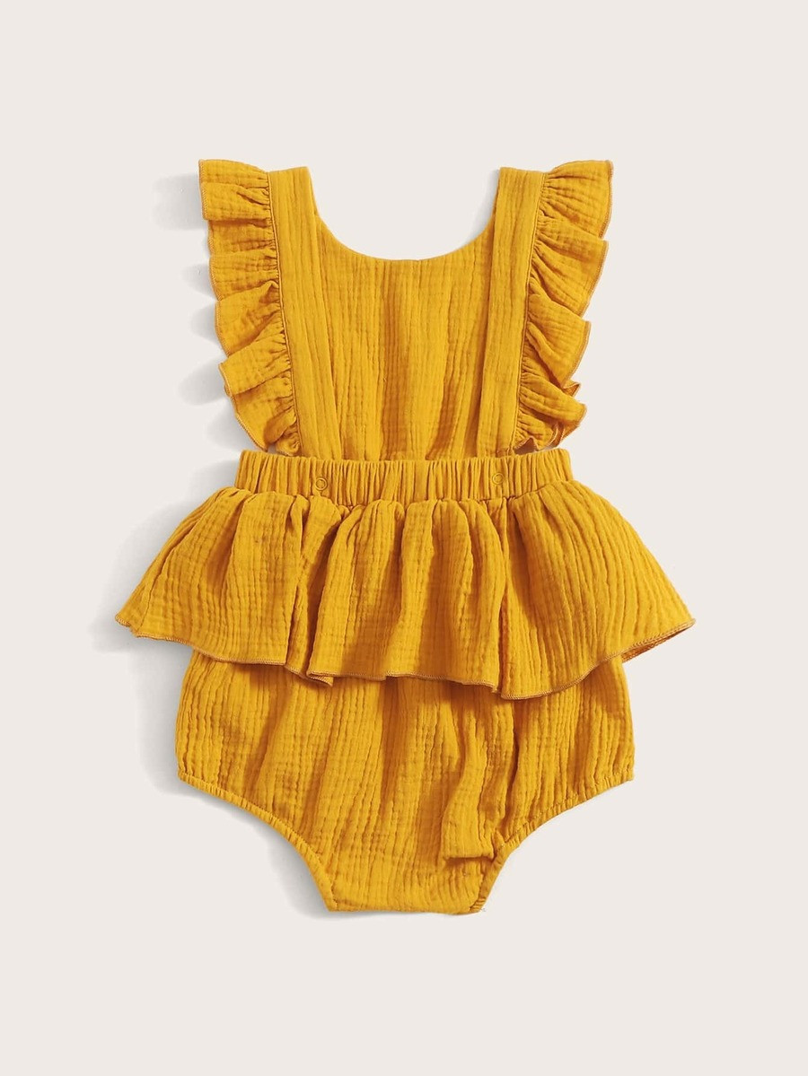 Toddler Girls Solid Ruffle Trim Romper | SHEIN