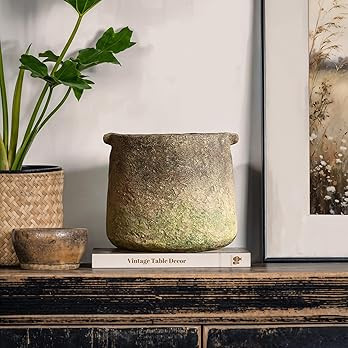 LuxenHome Rustic Cement Flower Vase, Ginger Root Brown, 8.9-Inch Tall Cylinder Vase, Perfect for ... | Amazon (US)