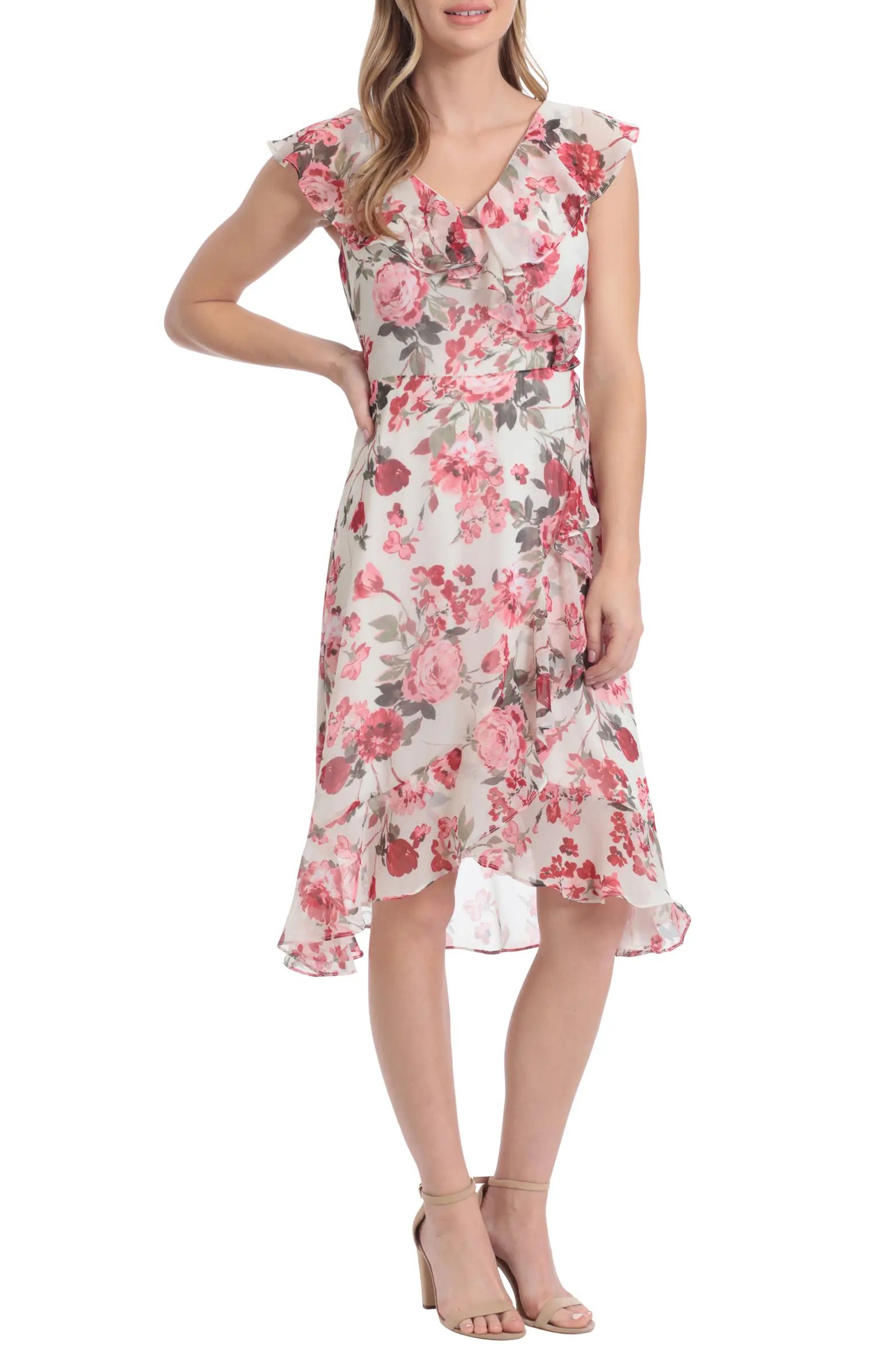Floral Ruffle Faux Wrap Dress | Nordstrom Rack