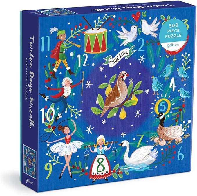 Galison 12 Days Wreath 500 Piece Puzzle - Whimsical Holiday Puzzle for Adults, Jigsaw Puzzle Illu... | Amazon (US)
