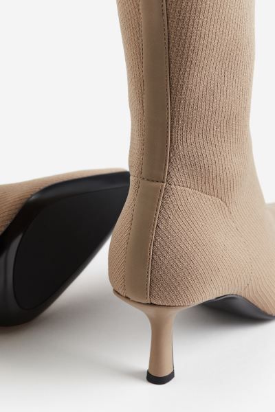 Heeled sock boots - Beige - Ladies | H&M GB | H&M (UK, MY, IN, SG, PH, TW, HK)