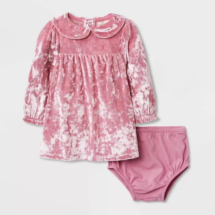 Baby Girls' Crushed Velour Long Sleeve Dress - Cat & Jack™ Pink | Target