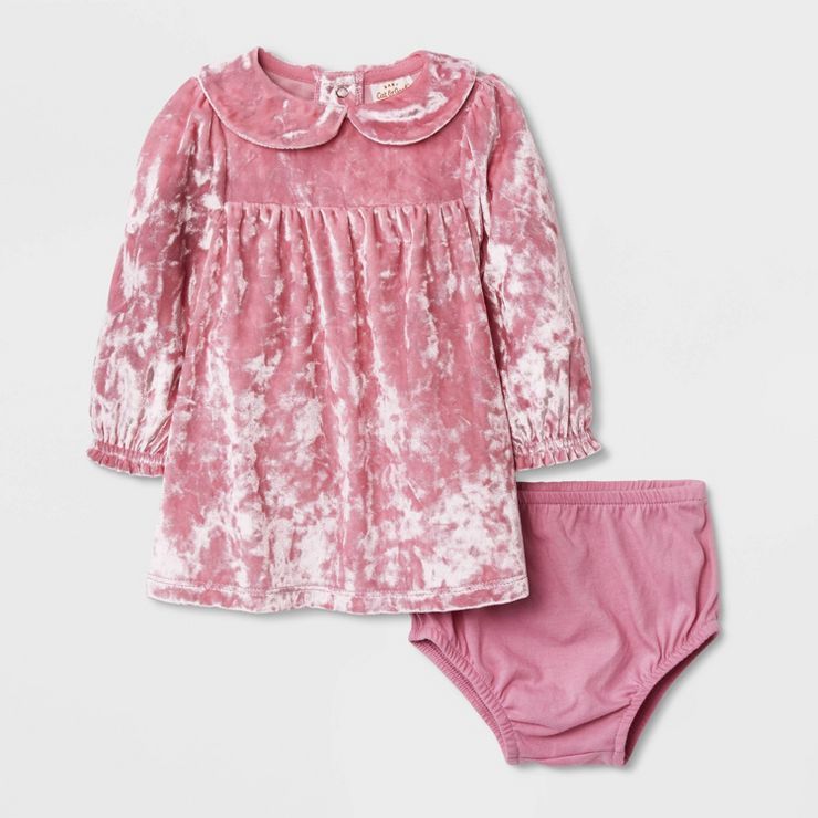 Baby Girls' Crushed Velour Long Sleeve Dress - Cat & Jack™ Pink | Target