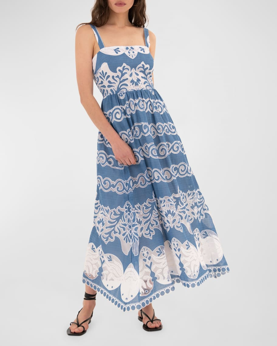 Ninet Lace Fitted-Bodice Midi Dress | Neiman Marcus