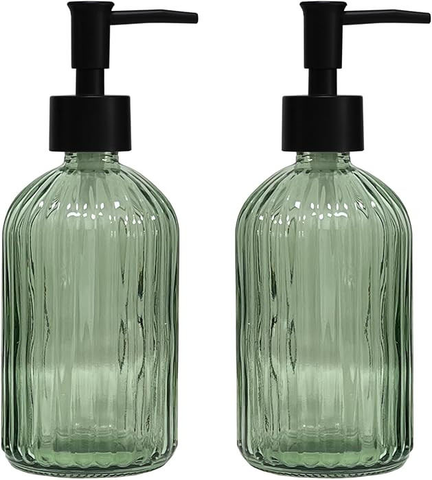 Green Glass Soap Dispenser Set with Black Pump, 13.5oz Refillable Liquid Hand Soap Dispenser, Lot... | Amazon (US)