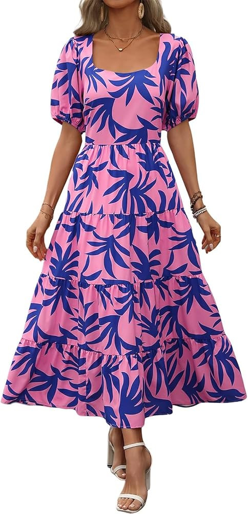 Floral Maxi Dresses for Women 2024 Colorful Summer Wedding Guest Dress Flowy Boho Tiered Sundress... | Amazon (US)