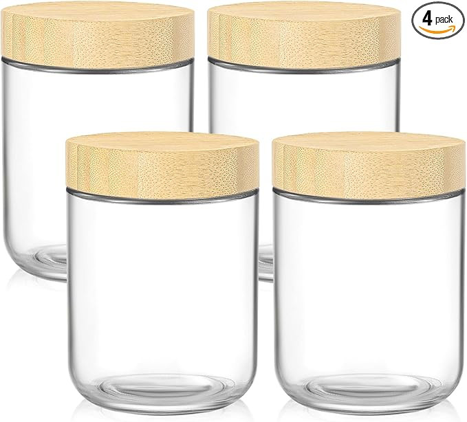 DRKIO 16 Oz Overnight Oats Containers with Bamboo Lids - 4 Pack Glass Storage Jars with Airtight ... | Amazon (US)