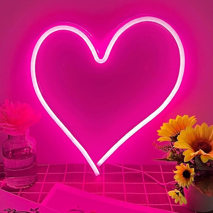 Pink Heart Neon Sign, Neon Heart Light for Wall Decor, Love Hearts LED Light up Sign 13.4\u00d713... | Amazon (US)