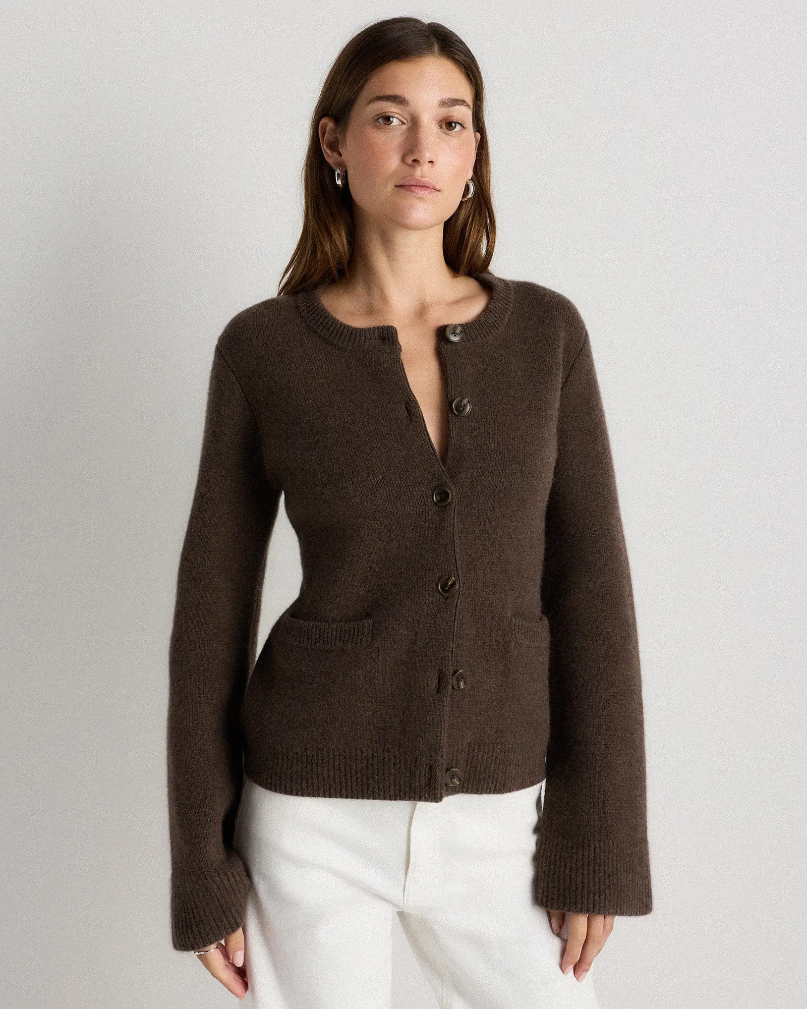 Mongolian Cashmere Structured Cardigan in Heather Truffle Brown | Quince