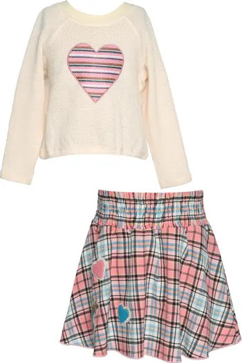 Kids' Heart Sweatshirt & Plaid Skirt | Nordstrom