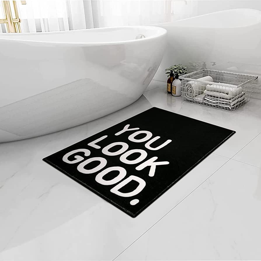 Lukinbox Bath Mats for Bathroom, Non-Slip Black and White Bathroom Rug Mat, Cute Small Floor Door... | Amazon (US)