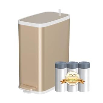 Gold Bathroom Trash Can with Lid Soft Close,1.6 Gallon Slim Garbage can,Small Metal Step Wastebas... | Amazon (US)