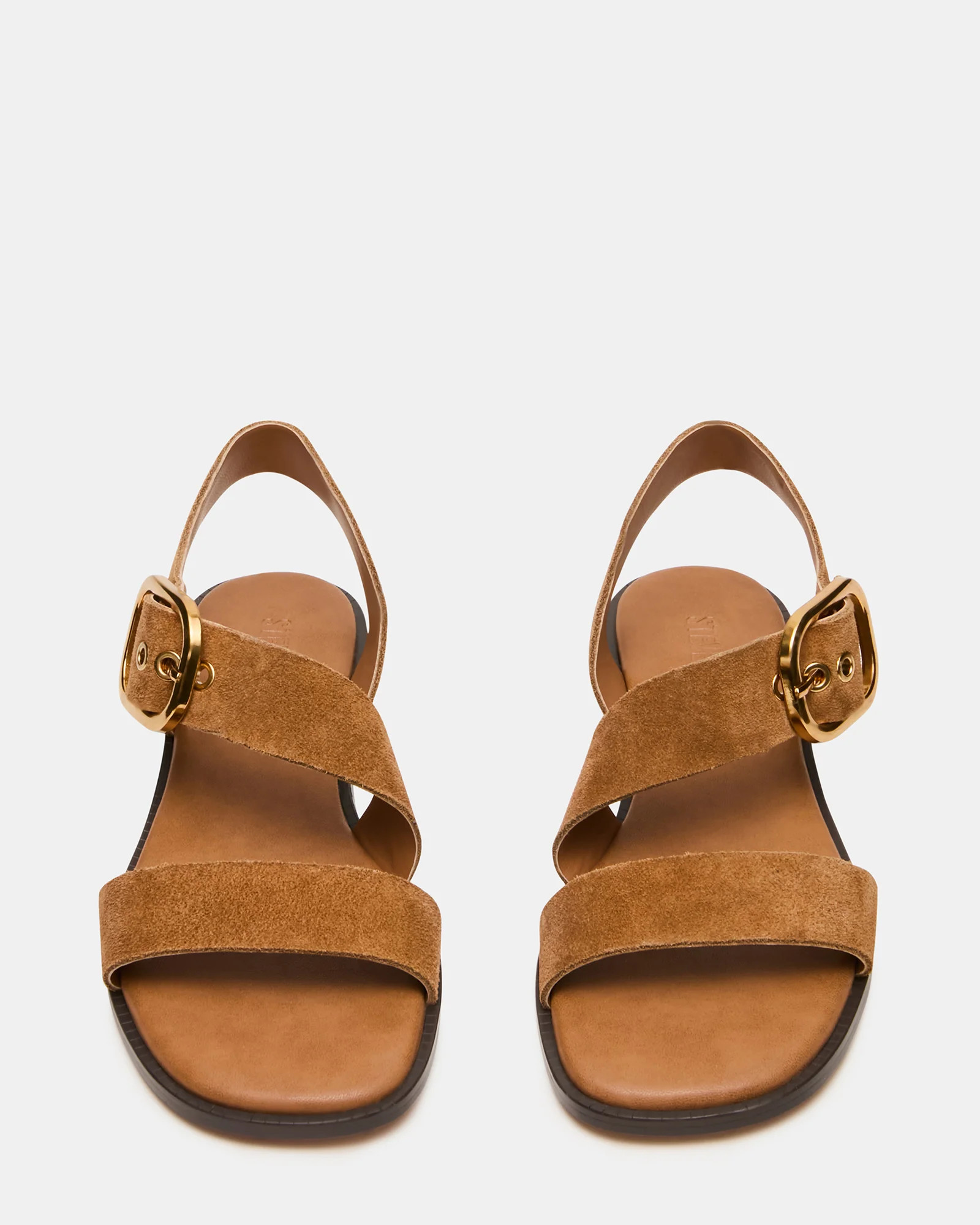 SAYER Dark Taupe Suede Square-Toe Buckle Women's Sandal | Steve Madden (US)