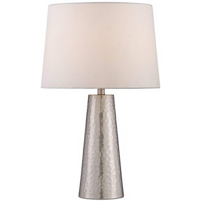 360 Lighting Modern Table Lamp 25 3/4" High Silver Leaf Hammered Metal Off White Fabric Drum Shade for Bedroom Living Room House Home Bedside Office | Target