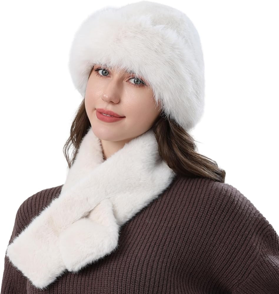 Hat and Scarf Set for Women, Faux Fur Hat Scarf Set Soft Thick War, Womens Winter Scarfs Hats Fuz... | Amazon (US)