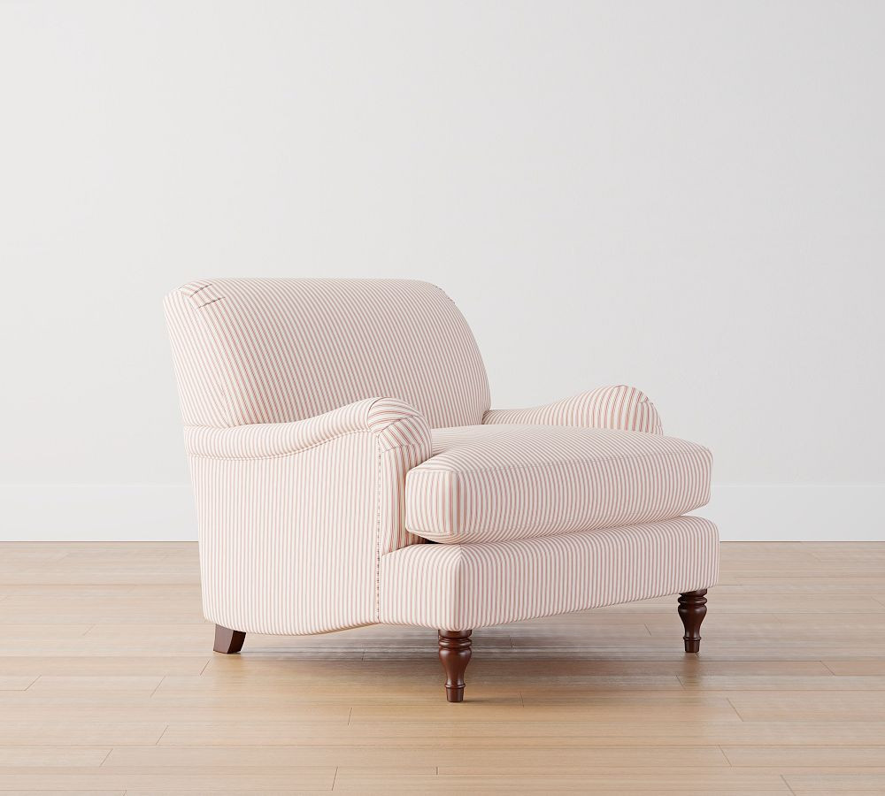Carlisle English Arm Upholstered Tightback Armchair, Polyester Wrapped Cushions, Vintage Pinstripe Red | Pottery Barn (US)