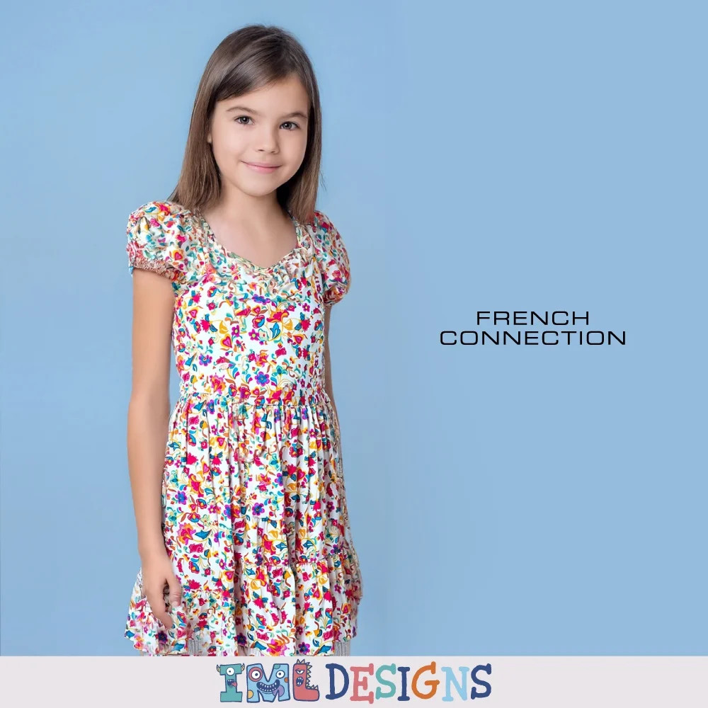 French Connection Girls' Floral Smocked Sundress with Puff Sleeves & Sweetheart Neck for Kids (Si... | Walmart (US)