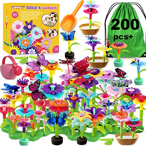 LANNEY Flower Building Toy Set, 200 Pcs Flower Garden Building Toys for Girls Boys 3 4 5 6 7 Year Old, Educational Stem Build Garden Toy, Kids Toddler Birthday Gift Ideas | Amazon (US)