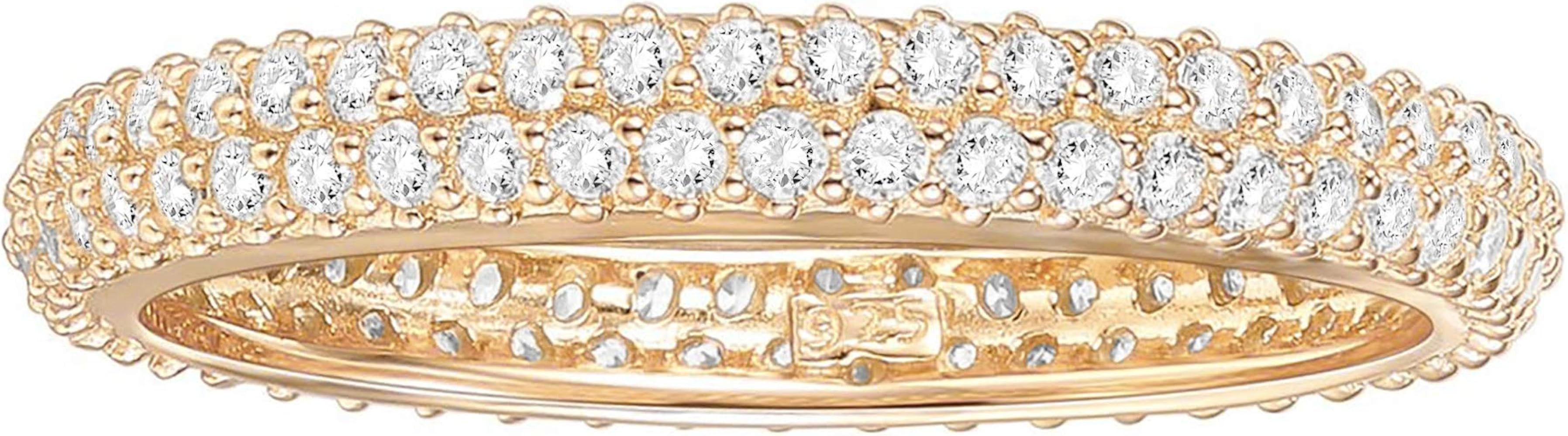 14K Gold Plated Sterling Silver Cubic Zirconia Double Row Eternity Band for Women | Amazon (US)