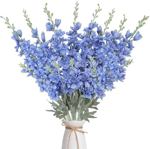 8PCS Blue Delphinium Artificial Flowers 34.6'' Long Stem Larkspur Fake Flowers Plant Floral Faux ... | Amazon (US)