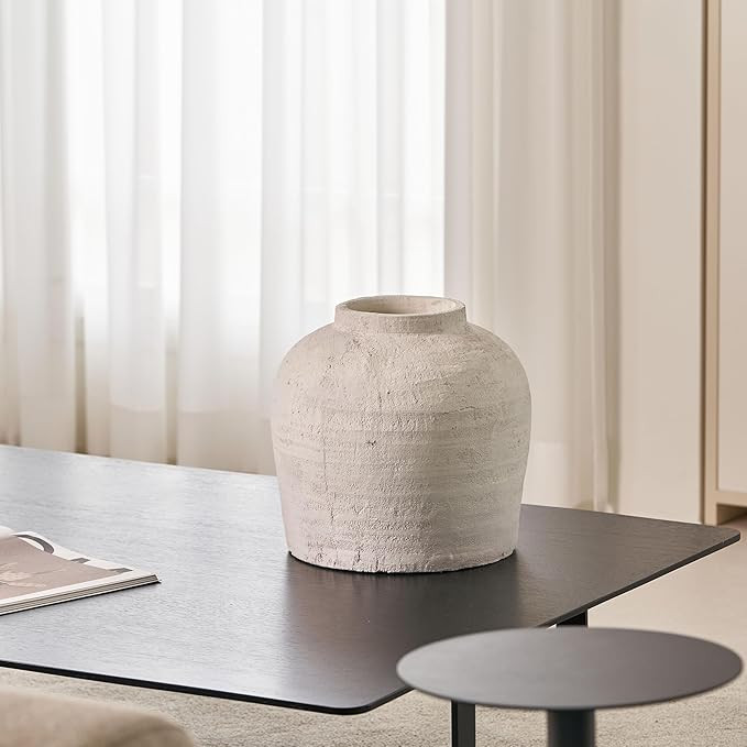 LB2 Large White Ceramic Vase, 11" Tall Zen Style vase, Terra Cotta Pitcher Vase, Distressed Farmh... | Amazon (US)