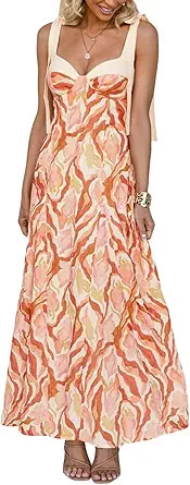 Women's Boho Print Dress Sleeveless Backless Halter High Waist A Line Vacation Beach Long Dress | Amazon (US)