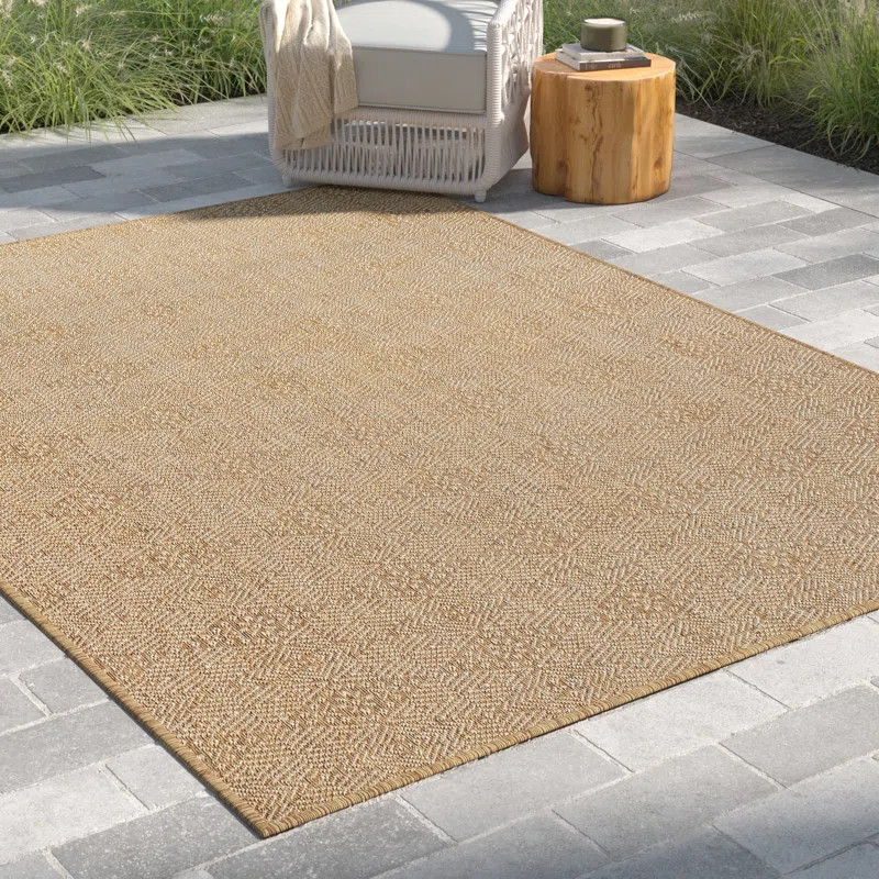 Roselyn Geometric Power Loom Beige Indoor/Outdoor Patio Rug | Wayfair North America