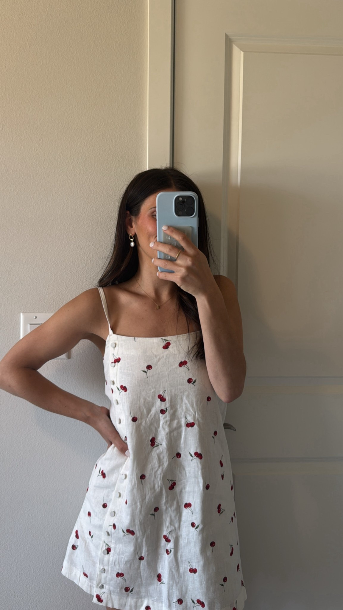 Cutest summer linen dress 🍒 wearing an XS! 

#LTKFindsUnder100 #LTKBump #LTKSummerEdit