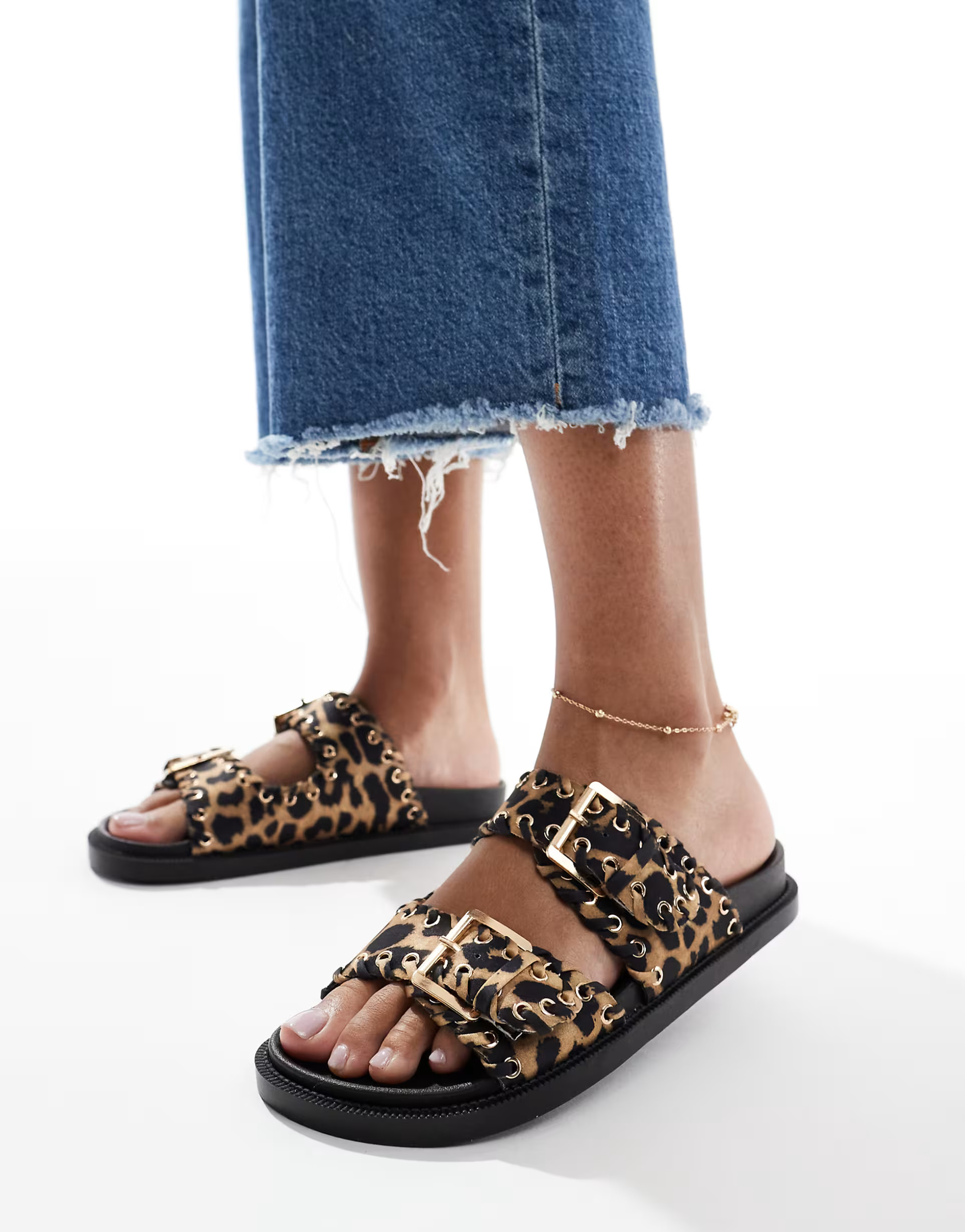 SEQWL sandals with studded buckle strap in leoaprd | ASOS | ASOS (Global)