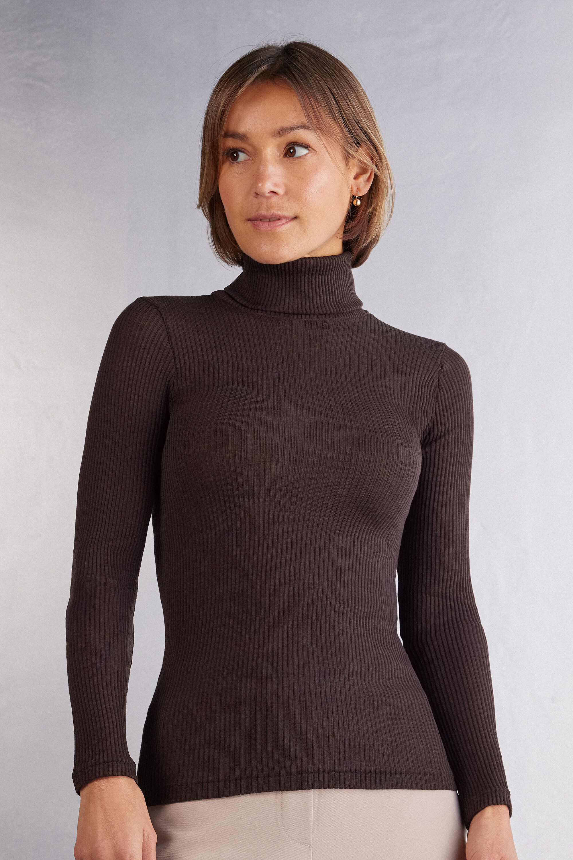 Long-sleeve High-Neck Tubular Top in Wool and Silk - Intimissimi | Intimissimi (US)