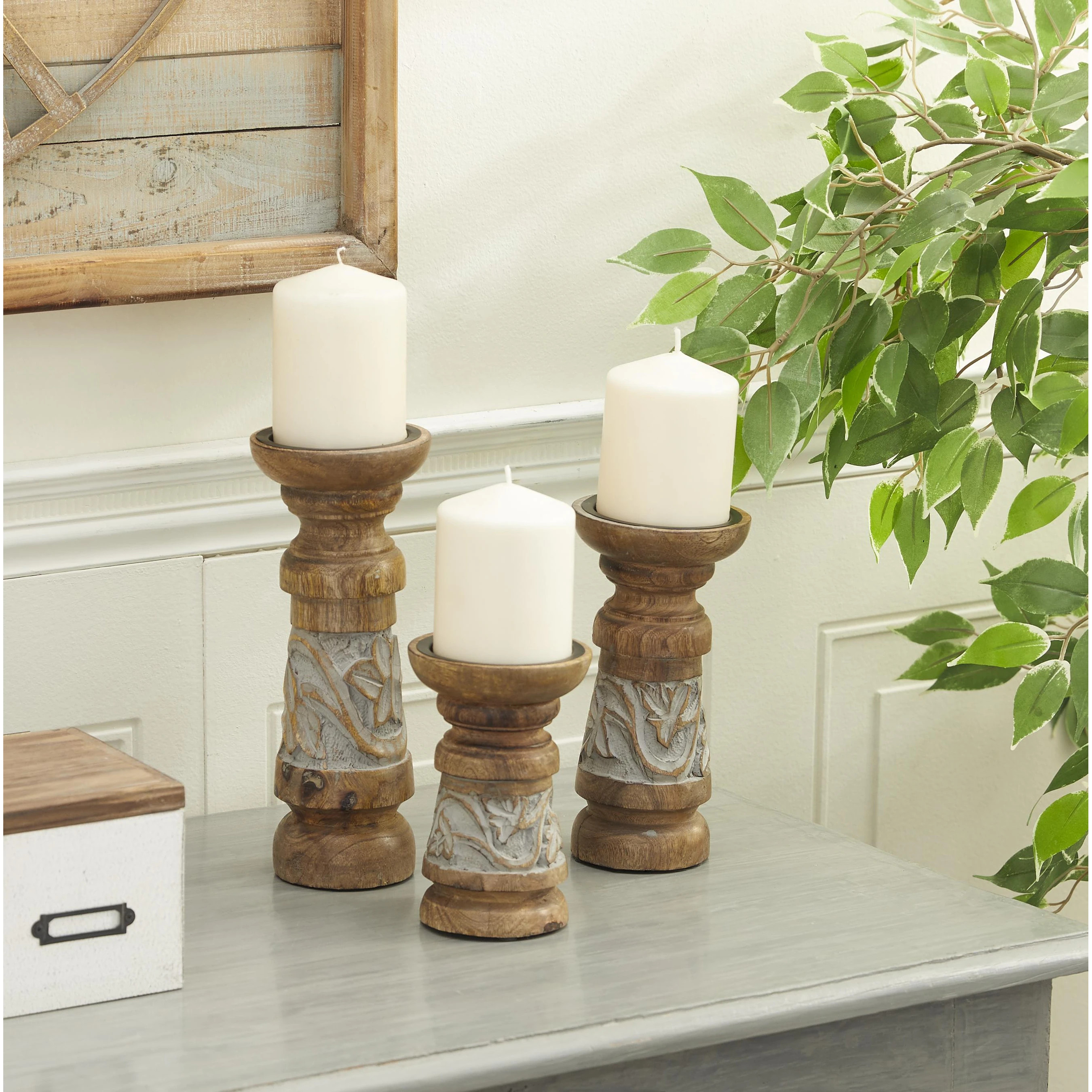Bronze Wood Decorative Candle Holder (Set of 3) | Bed Bath & Beyond