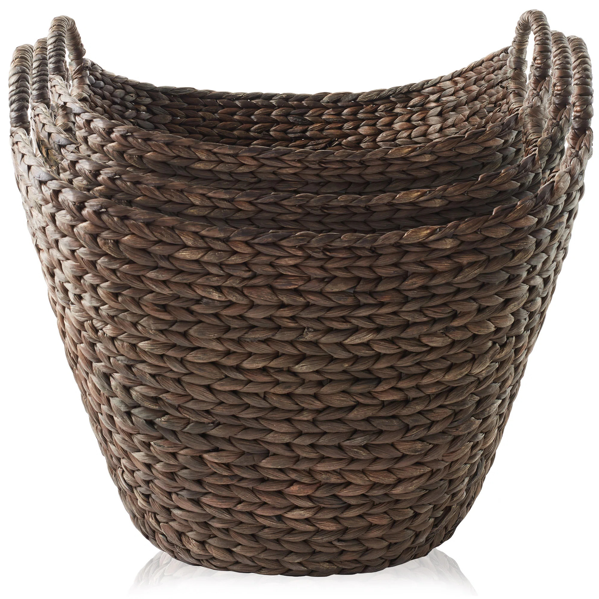 Set of 3 Water Hyacinth Boat Baskets - Espresso, Woven Laundry Tote Bins | Wayfair North America