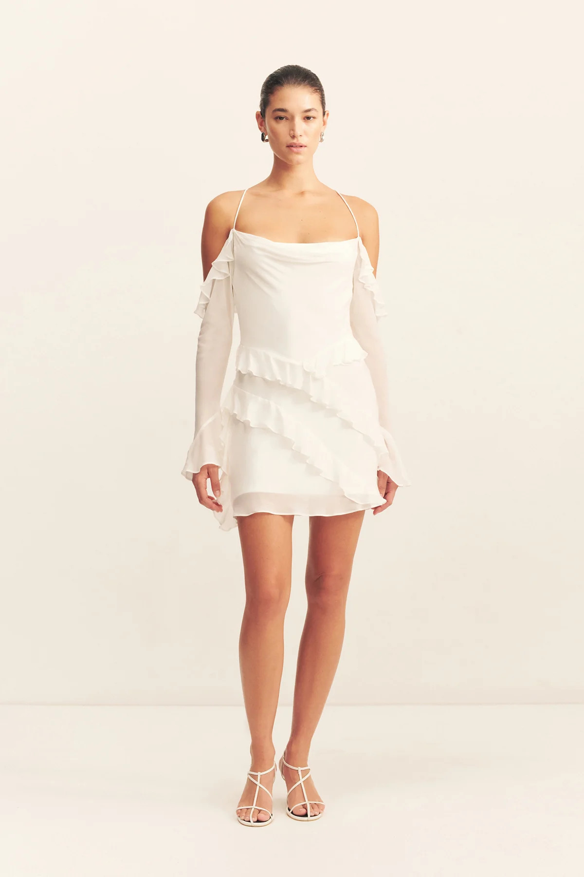 Lira Long Sleeve Ruffle Mini Dress | Ivory | Dresses | Shona Joy | Shona Joy