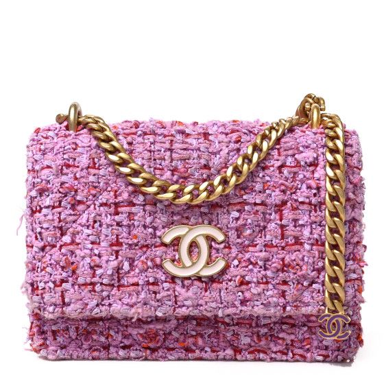 Tweed Enamel Quilted Pending CC Mini Wallet On Chain WOC Pink Purple | FASHIONPHILE (US)