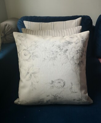 French vintage faded grey floral flower beige linen look cushion cover | eBay UK