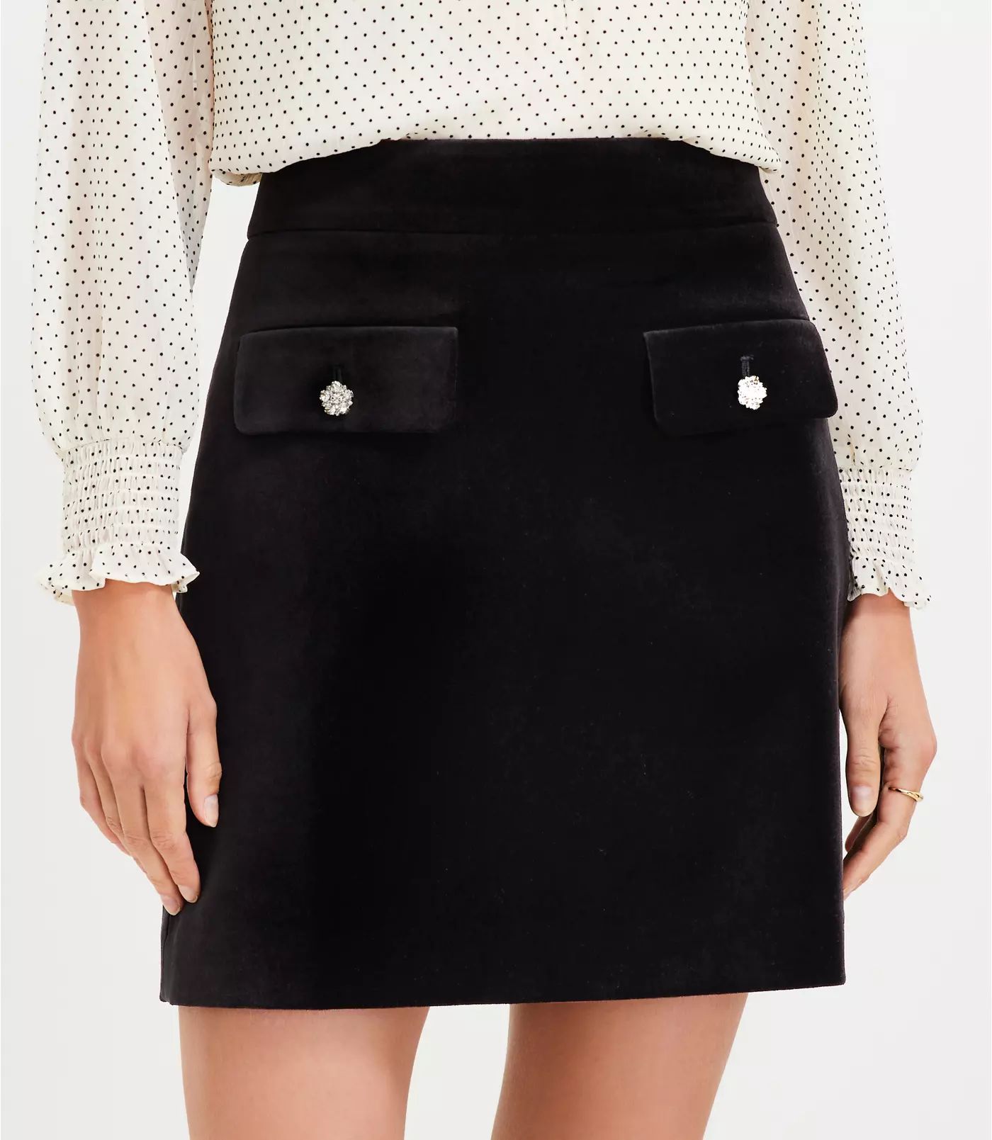 Velvet Button Trim Shift Skirt | LOFT