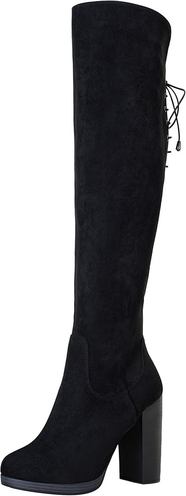 Vepose Women's 996 Over The Knee Boots Thigh High Imitation Grain Chunky Heel Boots | Amazon (US)