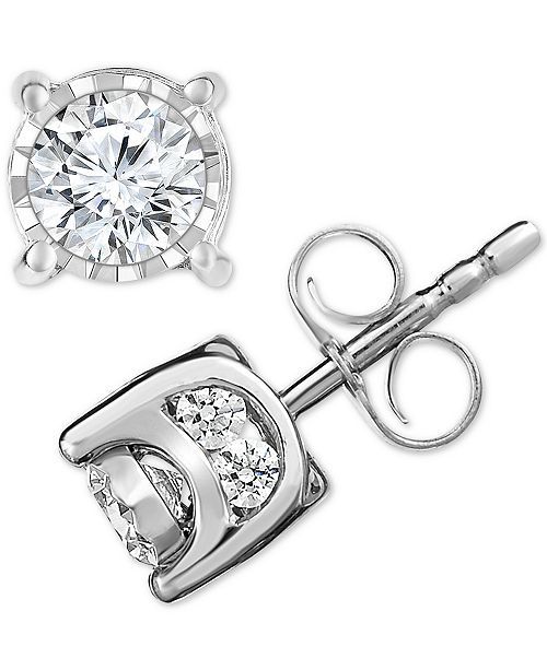 TruMiracle Diamond Halo Stud Earrings (1/2 ct. t.w.) in 14k White Gold & Reviews - Earrings - Jew... | Macys (US)