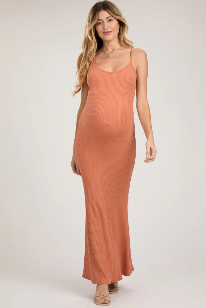 Peach Ribbed Maternity Maxi Dress | PinkBlush Maternity