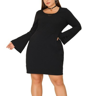 Agnes Orinda Women's Plus Size Cocktail Party Lace Bell Sleeve Bodycon Dresses 4X Black | Target