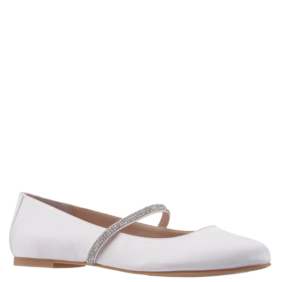Womens Pattie White Satin Ballet Flats with Crystal Band | Nina Shoes | Nina Shoes