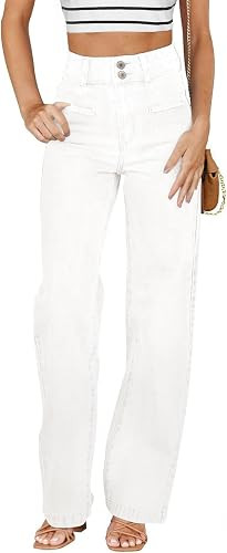 Sidefeel Jeans for Women High Waisted Straight Leg Denim Pants | Soft Stretchy Denim, Dual Button... | Amazon (US)