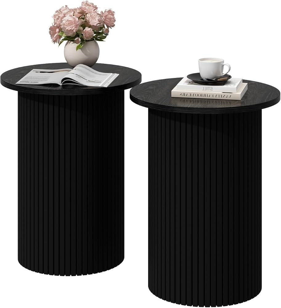 Wnutrees Round Fluted End Table,Small Accent Pedestal Side Table, Wood Fluted Modern Nightstand B... | Amazon (US)